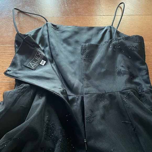 Alex Evenings Black Floral Mesh Overlay A Line Tulle Dress 10 Whimsigoth Formal - Picture 5 of 10